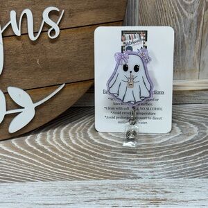 Cute Ghost With Coffee Badge Reel